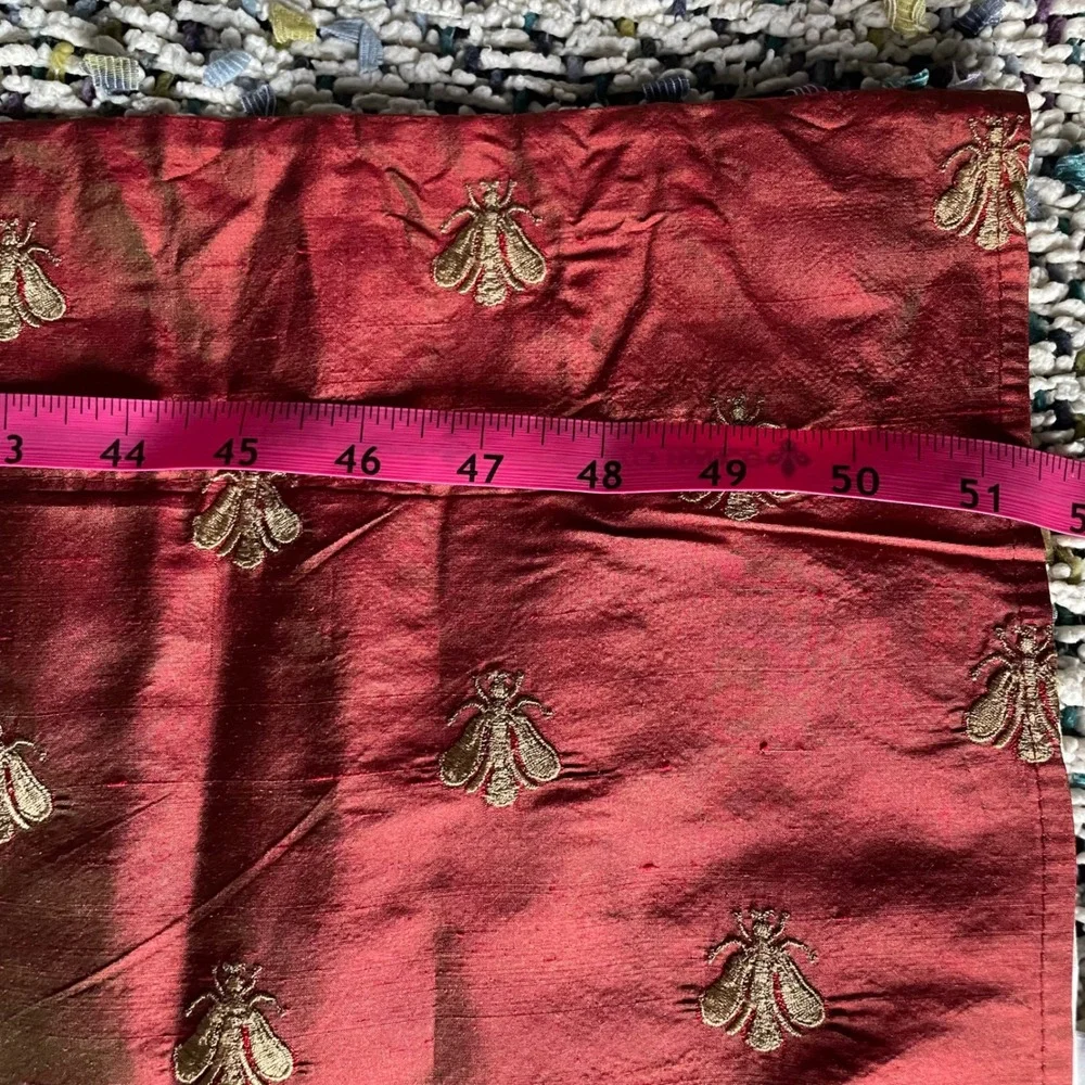 Bumblebee Glory Valance silk window treatment embroidered gold bumblebees red